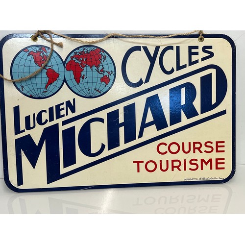 142 - Automobilia, Cycling collectable, shop sign advertising Lucien Michard cycles, double sided hanging ... 