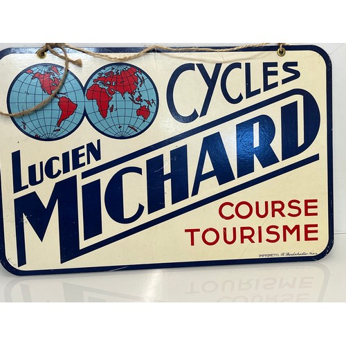 142 - Automobilia, Cycling collectable, shop sign advertising Lucien Michard cycles, double sided hanging ... 