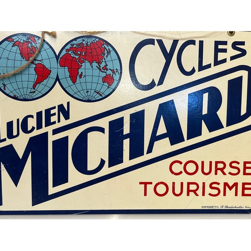 142 - Automobilia, Cycling collectable, shop sign advertising Lucien Michard cycles, double sided hanging ... 