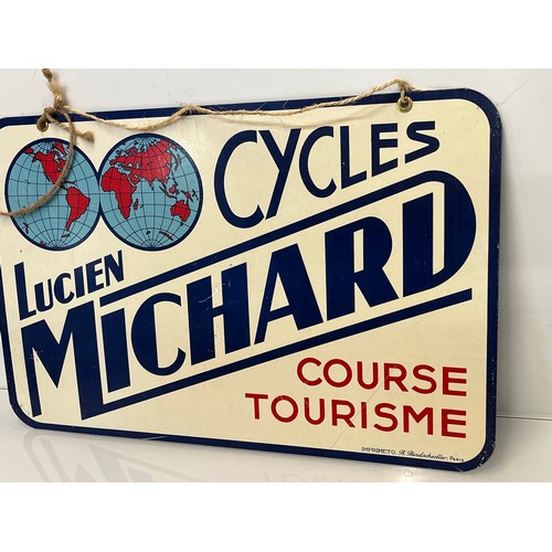 142 - Automobilia, Cycling collectable, shop sign advertising Lucien Michard cycles, double sided hanging ... 