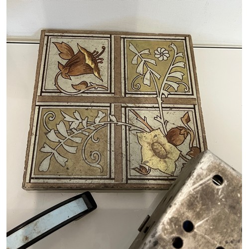 169 - Mixed items, 2 decorative tiles, a present from Aberystwro and a Ford car radio etc.

This lot is av... 