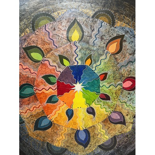 209 - Contemary painting on board, an interesting interpretation of a colour wheel design. 46 cm x 61 cm.
... 