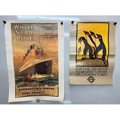 212 - Posters, London Underground poster for the Zoo illustrated with an art deco study of penguins, and a... 