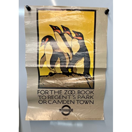 212 - Posters, London Underground poster for the Zoo illustrated with an art deco study of penguins, and a... 