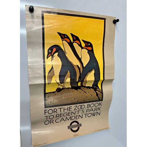 212 - Posters, London Underground poster for the Zoo illustrated with an art deco study of penguins, and a... 