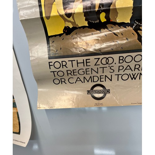 212 - Posters, London Underground poster for the Zoo illustrated with an art deco study of penguins, and a... 