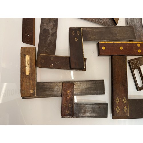 457 - A collection of set squares and others, part of a large collection of carpentry tools. 28 items in a... 