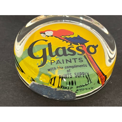 500 - A collection of 8 glass paper weights advertising paints etc, two marked for the Stationary Office.
... 