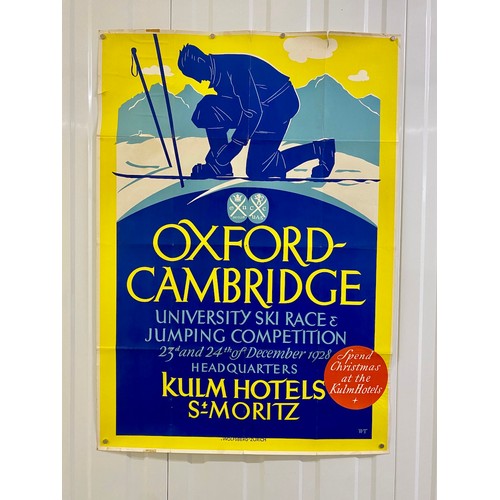 87 - Art Deco Winter Sports poster, Oxbridge Varsity Matches, Cambridge, Oxford University, holiday sking... 