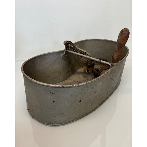 192 - A galvinised seed sewing bucket, a galvinised pail and a wire potato basket.

This lot is collection... 