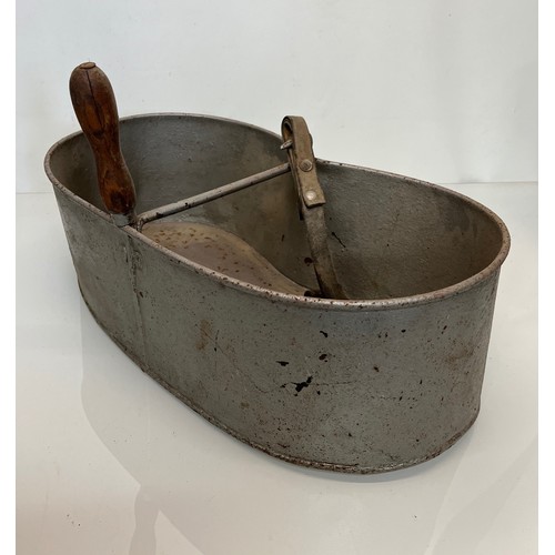 192 - A galvinised seed sewing bucket, a galvinised pail and a wire potato basket.

This lot is collection... 