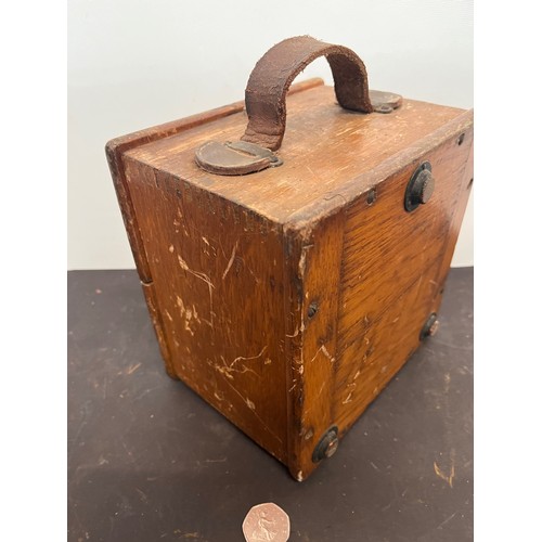 289 - Vintage engineering tools, oak cased electrical test meter, 18cm x 18cm x 14cm 

This lot is availab... 