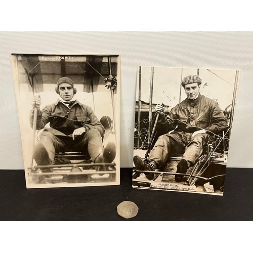 151 - Ephemera, Edwardian pioneer aviation interest, two period press photographs of Graham Wright at the ... 