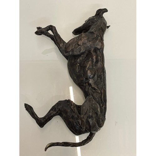 20 - Contemporary bronze sculptue of a dog, a rolling Greyhound / Lurcher, a very heavy substantial study... 