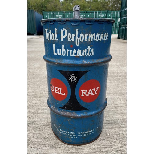 281 - Automobilia, vintage motor car garage large 16 US gallon oil drum for Bel Ray Performance Oils. 37 c... 