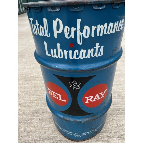 281 - Automobilia, vintage motor car garage large 16 US gallon oil drum for Bel Ray Performance Oils. 37 c... 