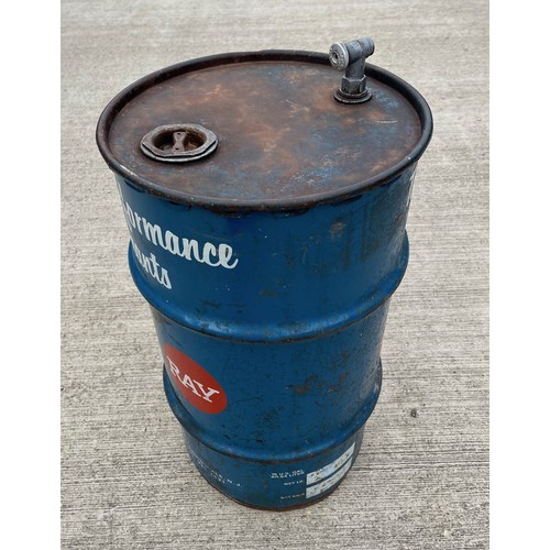 281 - Automobilia, vintage motor car garage large 16 US gallon oil drum for Bel Ray Performance Oils. 37 c... 