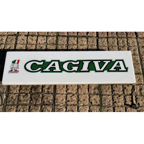 282 - Automobilia, large 1970’s motorcycle garage  dealers show room illuminated sign advertising Cagiva m... 