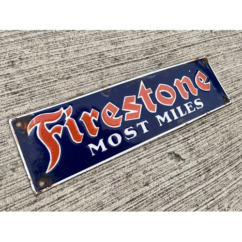 283 - Automobilia, enamel garage adverting sign Firestone tyres. 12 inches x 3 ½ inches.

This lot is avai... 