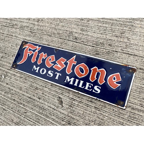 283 - Automobilia, enamel garage adverting sign Firestone tyres. 12 inches x 3 ½ inches.

This lot is avai... 