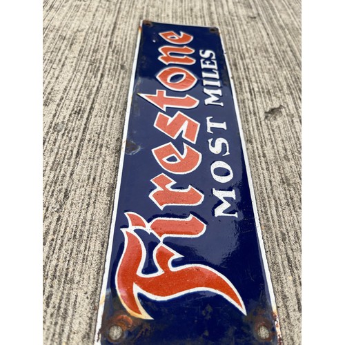 283 - Automobilia, enamel garage adverting sign Firestone tyres. 12 inches x 3 ½ inches.

This lot is avai... 