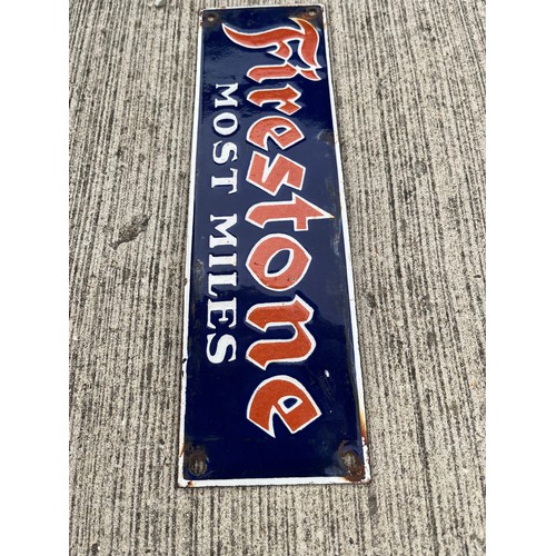 283 - Automobilia, enamel garage adverting sign Firestone tyres. 12 inches x 3 ½ inches.

This lot is avai... 