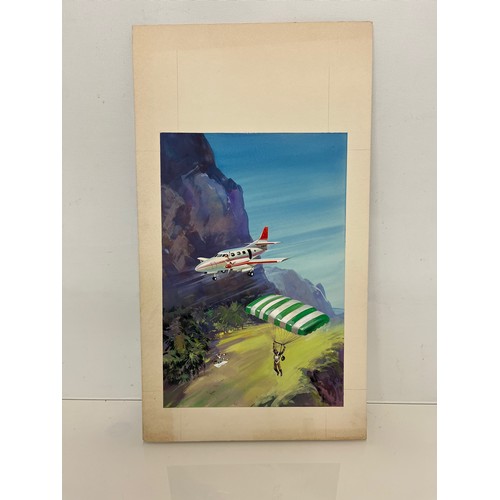 279 - Original book cover design for Captain WE Johns Biggles and The Little Green God, 46 cm x 26 cm.

Th... 