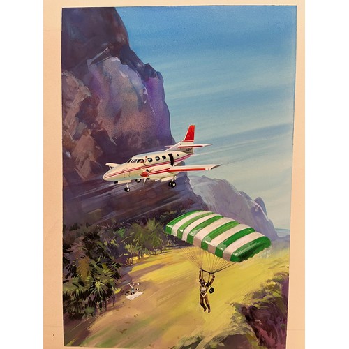 279 - Original book cover design for Captain WE Johns Biggles and The Little Green God, 46 cm x 26 cm.

Th... 