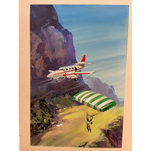 279 - Original book cover design for Captain WE Johns Biggles and The Little Green God, 46 cm x 26 cm.

Th... 