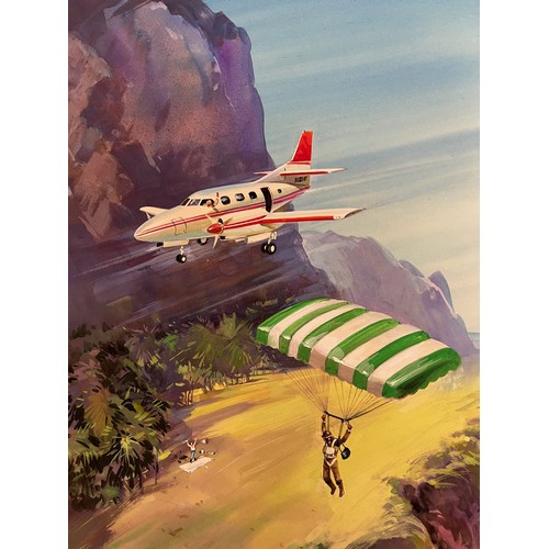 279 - Original book cover design for Captain WE Johns Biggles and The Little Green God, 46 cm x 26 cm.

Th... 