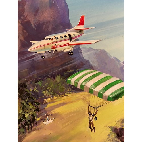 279 - Original book cover design for Captain WE Johns Biggles and The Little Green God, 46 cm x 26 cm.

Th... 