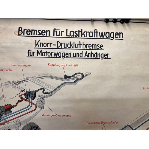 335 - Automobilia, German linen backed education poster on the braking system of a 1950’s lorry. 125 cm x ... 