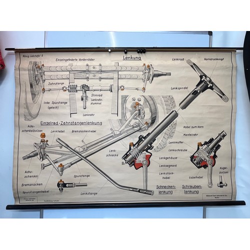 338 - Automobilia, German education poster on the steering system of a early 1950’s vehicle. 125 cm x 86 c... 