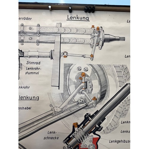 338 - Automobilia, German education poster on the steering system of a early 1950’s vehicle. 125 cm x 86 c... 