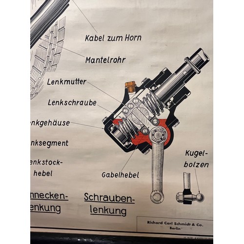 338 - Automobilia, German education poster on the steering system of a early 1950’s vehicle. 125 cm x 86 c... 