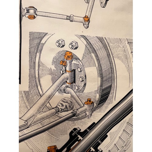 338 - Automobilia, German education poster on the steering system of a early 1950’s vehicle. 125 cm x 86 c... 