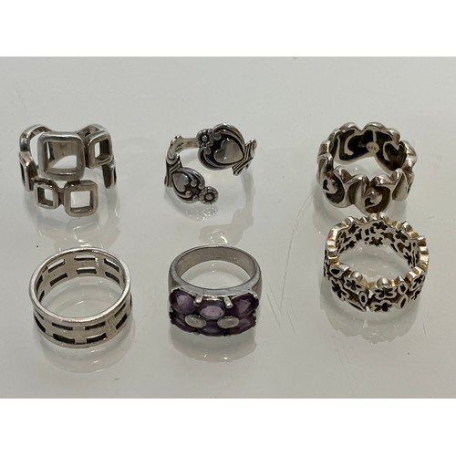 413 - Silver costume jewellery, six C20th rings most marked for silver.

This lot is available for in-hous... 