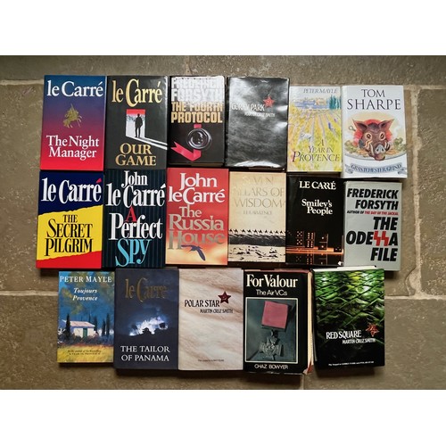 490 - Books a collection of 17 hard backed novels, Forsyth Mayle, Sharp, Le Carre, Cruz Smith etc.

This l... 