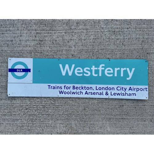 496 - Railway sign, London Docklands Light Railway sign for Westferry Station. 134 cm x 37 cm.

This lot i... 