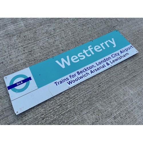 496 - Railway sign, London Docklands Light Railway sign for Westferry Station. 134 cm x 37 cm.

This lot i... 