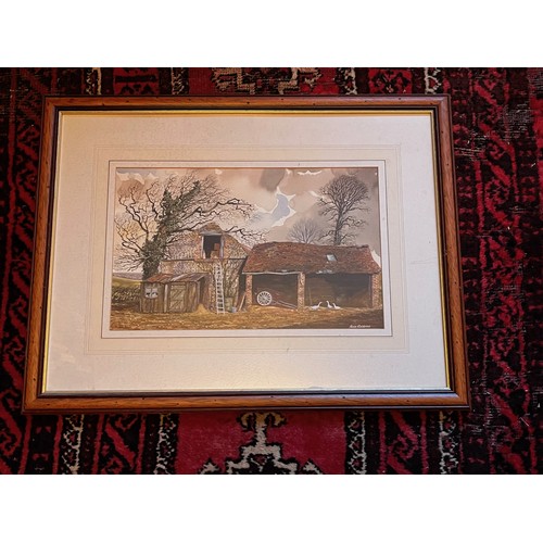 499 - Framed watercolour painting of farm building’s by Alan Robbins

This lot is available for in-house s... 