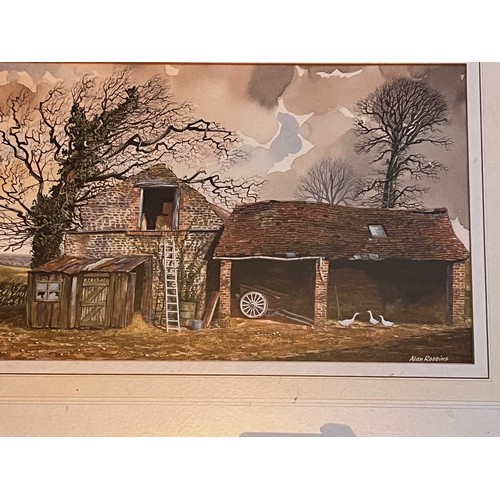 499 - Framed watercolour painting of farm building’s by Alan Robbins

This lot is available for in-house s... 