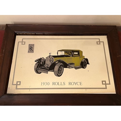 502 - Framed wall mirror decorated with an illustration of a 1930 Rolls Royce.

This lot is available for ... 