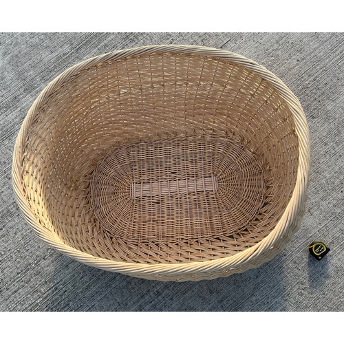 344 - A massive wicker storage basket, 91 cm x 107 cm x 53 cm deep, make a great dog bed.

This lot is col... 