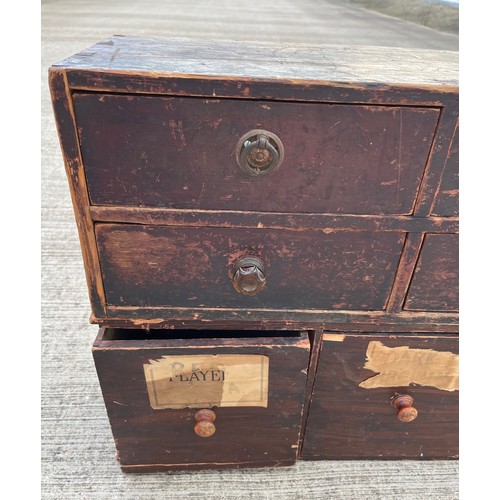 349 - Industrial wooden furniture, two sets of workshop storage drawers, and parts a shown in the photogra... 