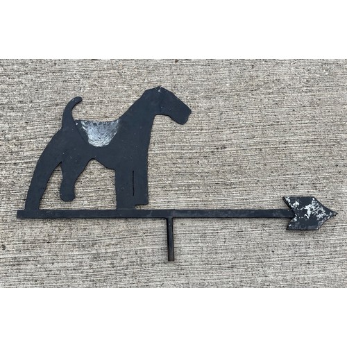 350 - Wrough iron weather vane in the form of a terrier dog. 96 cm long 

This lot is available for in-hou... 