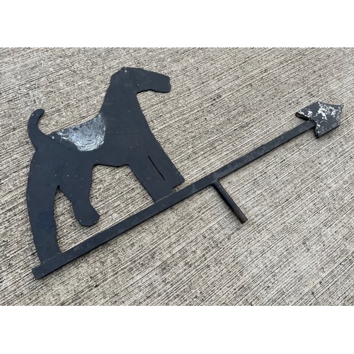 350 - Wrough iron weather vane in the form of a terrier dog. 96 cm long 

This lot is available for in-hou... 