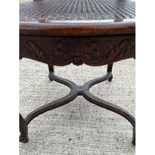 352 - Classical bergere side chair with carved decoration and a cross stretcher support. 49 cm wide 45 cm ... 