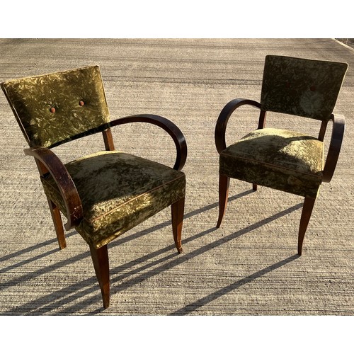 355 - A pair of Mid Century art deco influenced upholstered arm chairs, 55 cm wide, seat is 48 cm deep 82 ... 