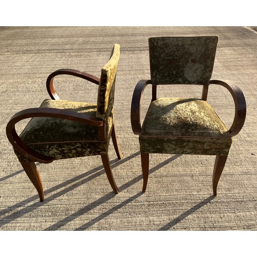 355 - A pair of Mid Century art deco influenced upholstered arm chairs, 55 cm wide, seat is 48 cm deep 82 ... 